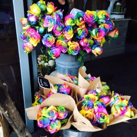 Радужные розы (Голландия) поштучно от 9